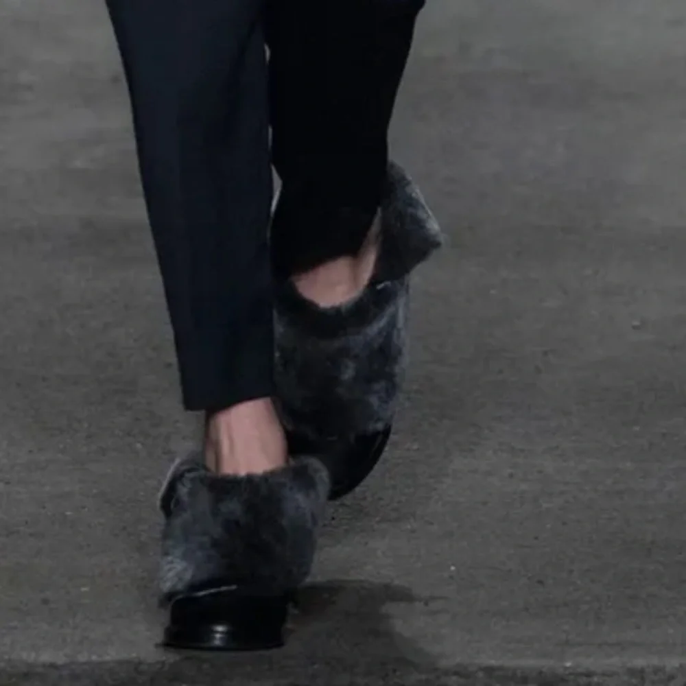 rag & bone Black Leather Mules with Gray Fur Cuff